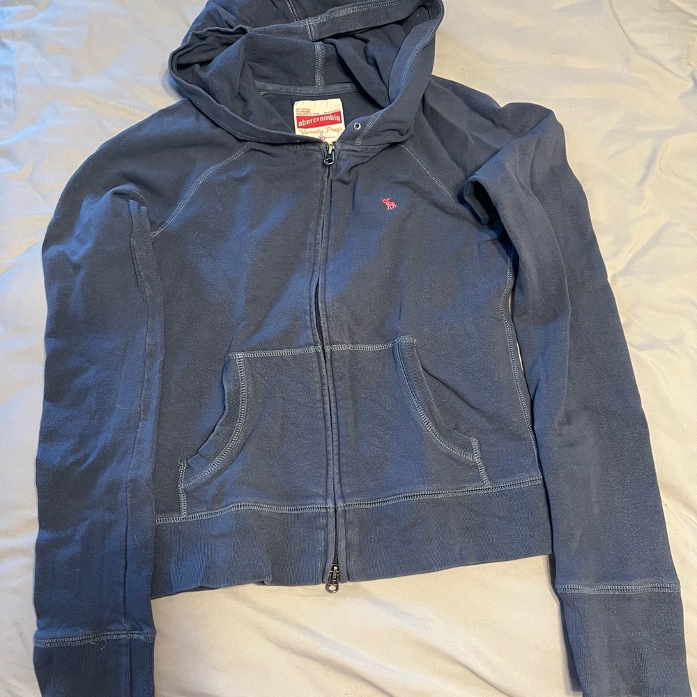 Abercrombie Kids Navy Hoodie dual zipper with Pink Logo xl